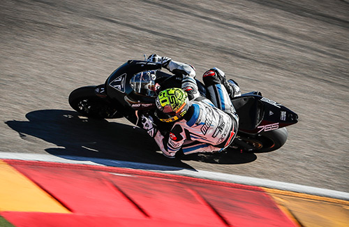 Triumph's moto2 bike being ridden around the track